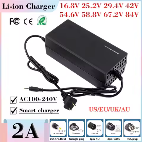 16.8V/29.4V/42V/54.6V/67.2V/58.8V/84V 2A Lithium Battery Charger For 4S 6S 7S 10S 13S 16S 20S 14.8V-
