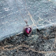 喜迎瑤 925銀 紫雲母 紫鋰雲母 項鍊 手工銀飾 愛心項鍊 復古風