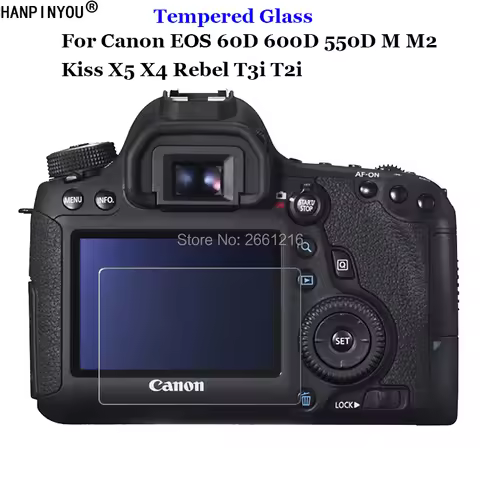 For Canon EOS 60D 600D 550D M M2 Kiss X5 X4 Rebel T3i T2i Tempered Glass 9H 2.5D Camera LCD Screen P