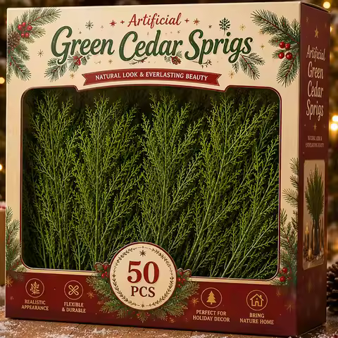 Fake Green Pine Cypress Twigs Artificial Green Pine Sprigs Branch for Christmas Tree Wreath Garland 