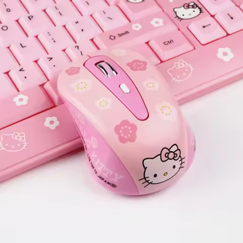 Hello Kitty 2.4G Wireless Mouse Cartoon KT Cat Wired Mouse Ergonomic Design Mini Portable Mouse for 