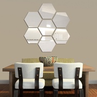 7 Pcs  Cermin Dinding Perhiasan Acrylic Decorative Hexagon Mirror Wall Sticker