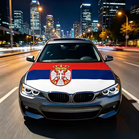 3.8x5.3fts National Serbian Flag Banner Car Hood Cover Flag Elastic Fabrics Engine Cover For Decorat