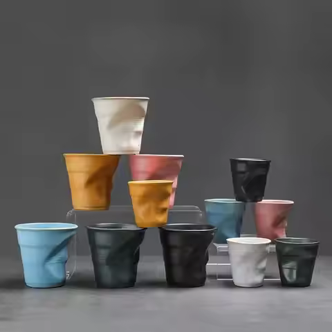 Coarse Pottery Coffee Cup Hand Kneaded Pleated Cup Ceramic Latte Cup Espresso Cup Afternoon Tea Cup 