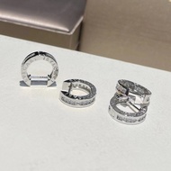 【Best quality】bv new 18k white gold round diamond letter earrings women light luxury simple commway 
