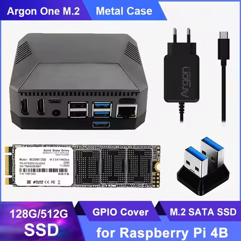 Raspberry Pi 4 Argon One M.2 Aluminum Case with SSD SATA M2 Expansion Slot GPIO Cover Cooling Fan fo