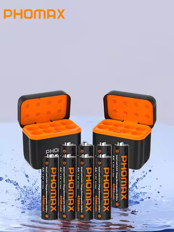 PHOMAX 4200mWh Li-ion Battery 8pcs with 8 Slot High Efficiency Charging Station for Rechargeable Bat