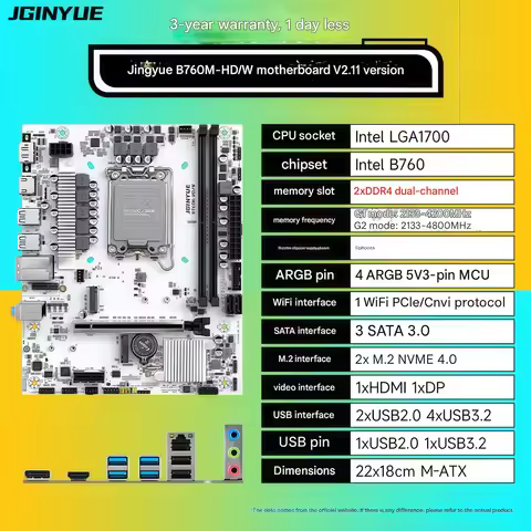 JingYue B760M HD/W Motherboard, DDR4 RAM, Desktop Motherboard, Core i5 12400F/13400F/12490F (Intel B