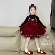 Girl's layered velvet dress with black top