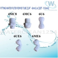 Water Filter Fitting Connector For RO Tube [6mm=1/4"] or [9.5mm=3/8"] 4MC8/6MC6/6U6/6UE6/6ME6