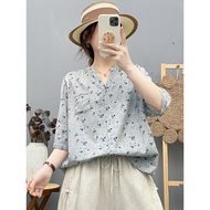In-Stock High-Quality Women's Blouse Shirt - 100% Cotton Yarn with Gypsy Star Print