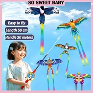 50cm Kids Flying Kite Toy Cartoon Fishing Rod Kite Dynamic Kite with Handle for Children Outdoor Toy