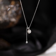 S925Silver Pearl Water Drop Necklace for Women, Light Luxury Pull Tassel Collarbone Chain, Niche Des