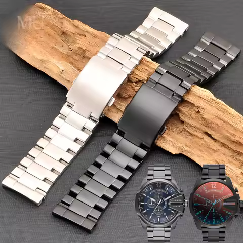 Fine Stainless Steel Watchbands for Diesel Dz4318 Dz4323 Dz4283 Dz4309 Double Press Buckle Arc Inter