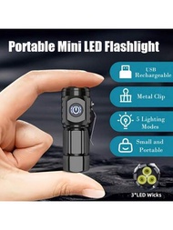 米妮led Usb可充電手電筒,蛤蟆眼鏡片,3個led燈芯,五種照明模式,高硬度abs材質,緊湊便攜,適合夜間旅行,緊急維修,戶外探險等等。
