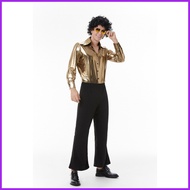 Men 60 70s Disco Dazzler Retro Costume Sparkle Metallic Hippie Jumpsuit Old School Dress Up