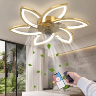 SMT💎Modern led quiet ceiling fan with light with remote control/app timer creative 6 lights design fan with lamp, QZTN