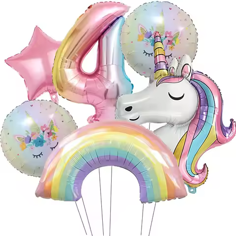 Rainbow Unicorn Birthday Balloons Set 32inch Gradient Number 4 Rainbow Foil Balloons for Girls 4th B