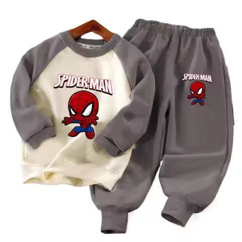 MARVEL Fashion Cartoon Print Boys Spliced Sweatshirt 2-piece Sets Kids O Neck Hoodies and Long Pant 
