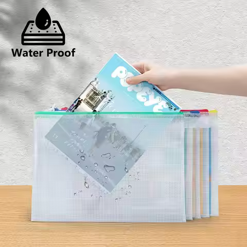A3 A4 A5 Plastic Folder File Envelope Poly Stationery Storage Waterproof Zipper PVC Organizer Bag Do