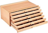 KINGART 723N Wood 6-Drawer Artist SUPPLY STORAGE BOX, 15-3/4” W x 10” D x 6-1/2” H, Natural Finish, 