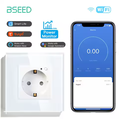 BSEED Wall Socket Wifi EU Standard 86*86mm Smart Power Monitor Sockets WIFI Socket Google Alexa APP 