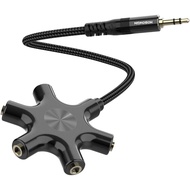 HOSONGIN Pemisah Fon Kepala 5-Arah - Hab Perkongsian Audio 3.5mm dengan Kabel Berjalin & Penyambung 