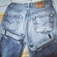 LVC 502 XX Big"E" selvedge Red Line Jeans Ripped