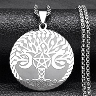 Witch Triple Moon Goddess Luna Necklace for Women Men Stainless Steel Silver Color Amulet Hecate Cha