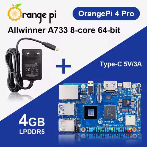 Orange Pi 4 Pro 4GB LPDDR5 + Power Supply Development Board Allwinner A733 Chip 3Tops NPU Wi-Fi6.0+B