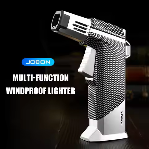 JOBON Four Flame Gun Lighters Strong Blue Flame Adjustable Flame Size One Touch Lock Cigar Ignition 