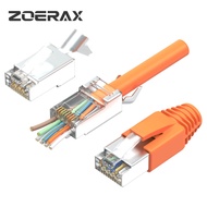 ZOERAX RJ45 connector Cat6A Cat7 Pass Through connectors - 3 Prong 8P8C 50U Gold Plated 2-Piece Pass