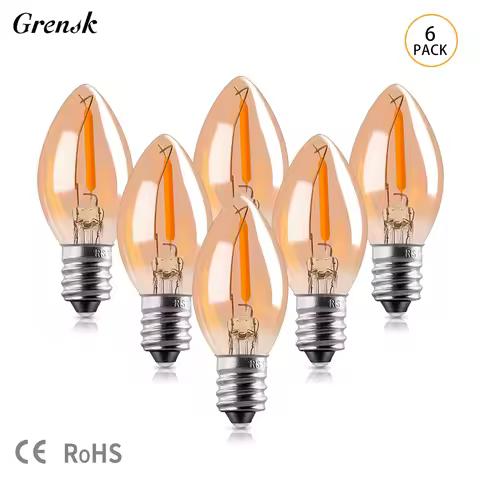 6PCS Christmas Decoration LED Light Bulbs C7 Night Lamp 0.5W E14 E12 2200K Amber Glass Bulb Dimmable