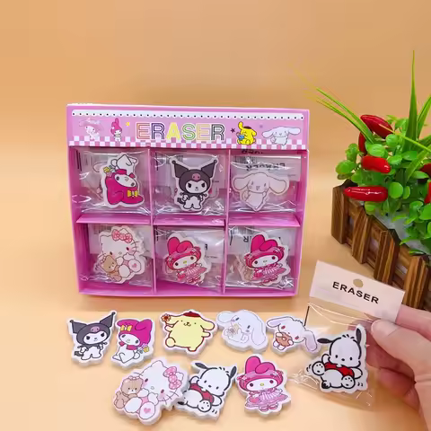36pcs Pencil Eraser HelloKitty Kuromi Pachacco Cinnamoroll Student Office Erasers Stationery School 