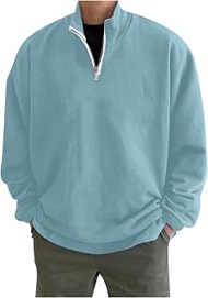 Mens 1/4 Zip Fleece Stand Collar Quarter Zip Loose Fit Off Shoulder Sweatshirt