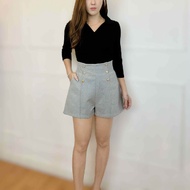(JANUARY BRAND) SMLXL2XL Womens High Waist Roman stretch fabric elastic waist Short pants-JN5709