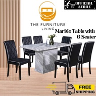 6 Seater Synthetic Marble Dining Table Set/Dining Table 6 Seateri/ Set Meja Marmar/大理石桌子