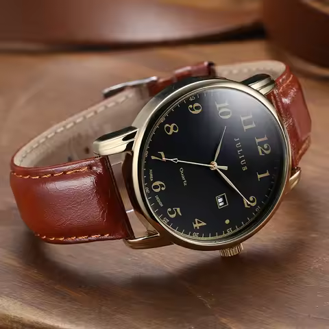 Top Julius Man Men's Watch Japan Quartz Hours Clock Auto Date Fine Fashion Real Leather Boy's Retro 