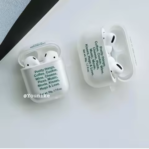 Korean Ins Simple Funny English Creative Earphones Case For AirPods 1 2 3 4 Pro / Pro2 Pro3 Transpar