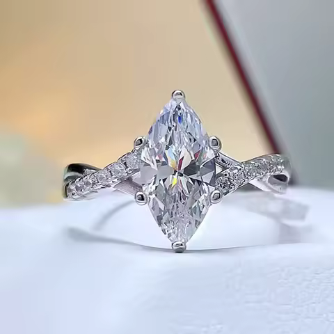 Luxury 18K white Solid Platinum PT950 certifid6*12 marquise moissanite simple versatile ring tempera