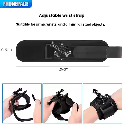 Phonepace 360 Degrees Rotation Gopro Wrist Strap Arm Strap Mount Wrist Band for Gopro Hero 10 9 8 5 