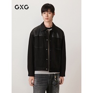 GXG Men's Clothing Imitation Suede Stitching PU Contrast Color Stitching Open Line Simple Commuter J