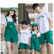 Family Matching Shirt Women Girl Green Jumpsuit Kids Set Wear Short Pants For Men Women Mini Dress Korean Style Women Blouse