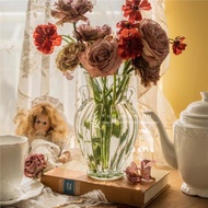 vintage復古歐美法式雙耳壺形透明老玻璃水培干鮮花束大口徑花瓶