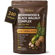 Wormwood Black Walnut Cloves, 240 Softgels For Gut Balance Support, 18-In-1 Herbal Formula With Garl