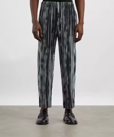 Miyake Pleated Homme Plisse Men Brushstroke Striped Straight Elasticated Waistband Pants