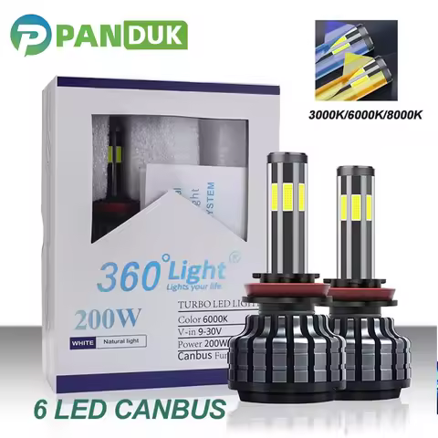 PANDUK 200W 26000LM Car Light 6 Side H8 H3 H7 H9 9006/HB4 9005/HB3 H4 H11 H1 H13 Led Headlight Bulb 
