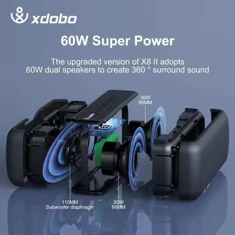 XDOBO X8 60W Portable Speakers Bluetooth-compatiable Bass Subwoofer Wireless Waterproof 6600mAh TWS 