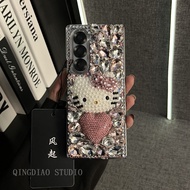 Luxury Fashion Cute Bling Crystal Cartoon Love Heart Bow Kt Cat Case For Samsung Galaxy Z Fold 7 6 5