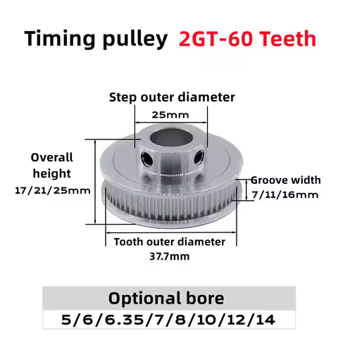 GT2 Synchronous Wheel Pulley BF-type 60 Tooth Bore 5mm 6mm 8mm 10mm Timing Gear Alumium for 2GT Belt